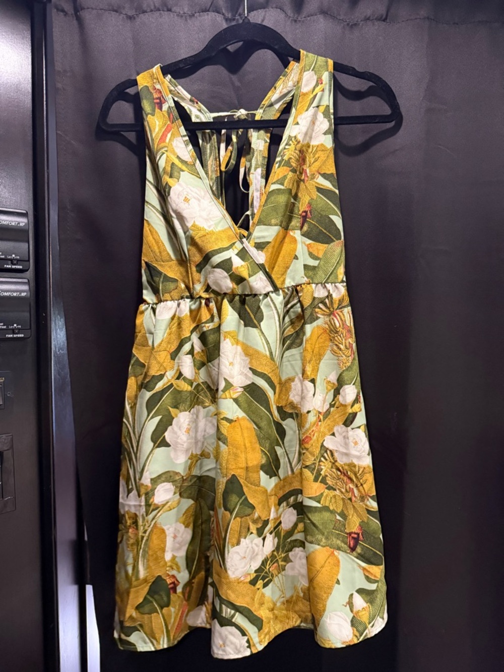 SHEIN Green and Mustard Floral Mini Dress